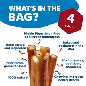 Best Bully Sticks All-Natural Premium 6 Inch Jumbo Bully Sticks for Large Dogs - USA Baked & Packed - 100% Grass-Fed Beef - Single Ingredient Grain & Rawhide Free Dog Chews - 4 Pack