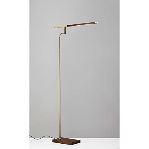 Adesso Home 3047-15 Transitional LED Floor Lamp from Barrett Collection, 18.00 inches, Walnut Finished Ash Wood W. Antique Brass Accents