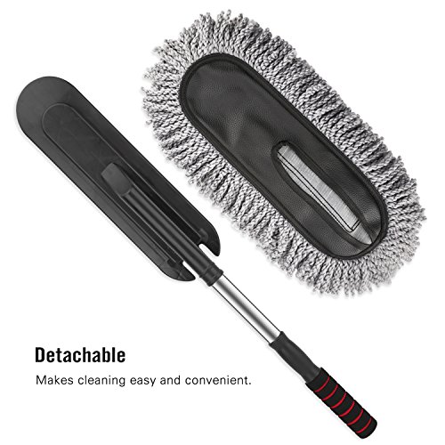 MoKo Car Duster, Multipurpose Car Wash Brush Exterior and Interior Microfiber Duster with Extendable Handle for Cleaning - Grey