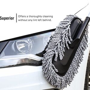 MoKo Car Duster, Multipurpose Car Wash Brush Exterior and Interior Microfiber Duster with Extendable Handle for Cleaning - Grey