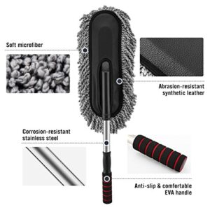 MoKo Car Duster, Multipurpose Car Wash Brush Exterior and Interior Microfiber Duster with Extendable Handle for Cleaning - Grey