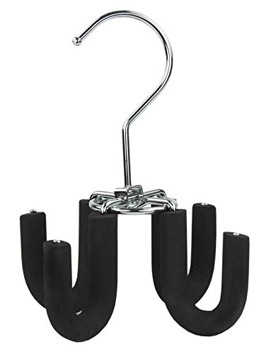 Sunbeam Sturdy 4-Hook Hanger, Swivels 360 Degrees, Ideal for Belt, Ties and Other Accessories, Chrome Plated Steel, Black