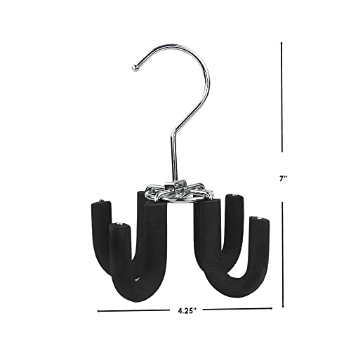 Sunbeam Sturdy 4-Hook Hanger, Swivels 360 Degrees, Ideal for Belt, Ties and Other Accessories, Chrome Plated Steel, Black