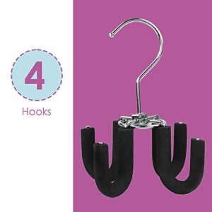 Sunbeam Sturdy 4-Hook Hanger, Swivels 360 Degrees, Ideal for Belt, Ties and Other Accessories, Chrome Plated Steel, Black