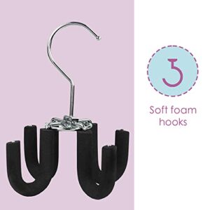 Sunbeam Sturdy 4-Hook Hanger, Swivels 360 Degrees, Ideal for Belt, Ties and Other Accessories, Chrome Plated Steel, Black