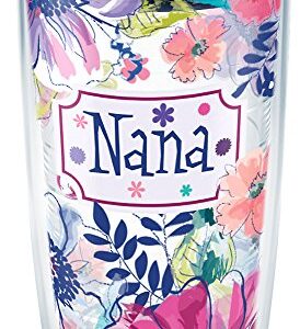 Tervis Blue Line Floral Nana Plastic Tumbler with Wrap and Navy Lid 16oz, Clear