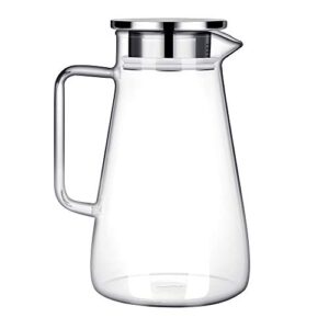 52 ounces borosilicate glass pitcher with handle - heat resistant water carafe with stainless steel lid - large beverage pitcher for homemade juice and iced tea