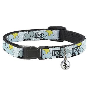 cat collar breakaway cloudy skies rain clouds white blues 8 to 12 inches 0.5 inch wide