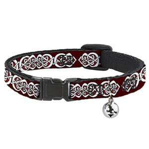 cat collar breakaway celtic knot5 reds black white 8 to 12 inches 0.5 inch wide