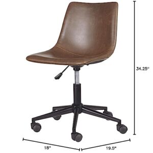 Signature Design by Ashley Faux Leather Adjustable Swivel Bucket Seat Home Office Desk Chair, Brown