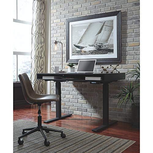 Signature Design by Ashley Faux Leather Adjustable Swivel Bucket Seat Home Office Desk Chair, Brown