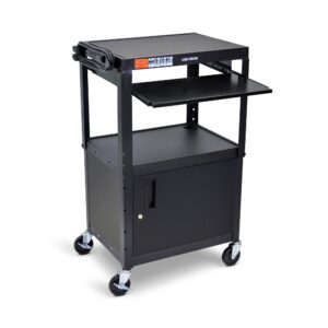 Line Leader AV Cart with Locking Cabinet | Height Adjustable Utility Cart with Extra Storage | Power Strip and Cord Management | Great for Presentations (Black / 24 x 18)