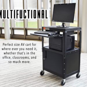 Line Leader AV Cart with Locking Cabinet | Height Adjustable Utility Cart with Extra Storage | Power Strip and Cord Management | Great for Presentations (Black / 24 x 18)