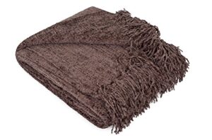 internet’s best thick chenille throw blankets - ultra soft couch blanket with fringe - light weight sofa throw - 100% microfiber polyester - easy travel - bed (brown)