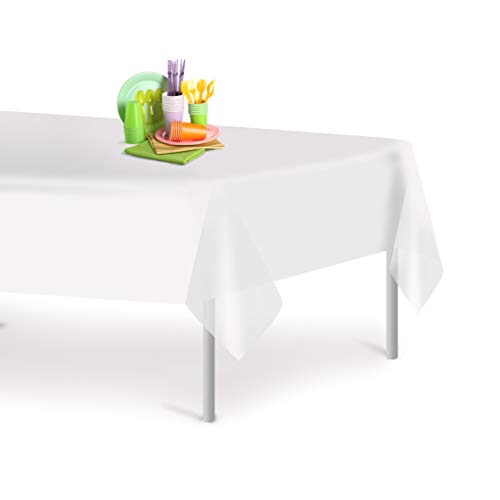 Grandipity White 6 Pack Premium Disposable Plastic Tablecloth 54 Inch. x 108 Inch. Rectangle Table Cover