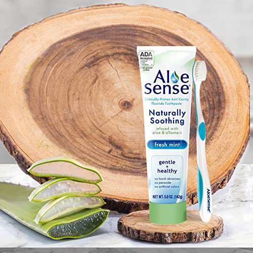 AloeSense Fluoride Toothpaste, Naturally Soothing Toothpaste Sensitive Teeth and Gum Care with Aloe Vera, Allantoin & Fresh Mint Flavor, Gentle & Natural Toothpaste, ADA Approved (5-oz, 6 Count)