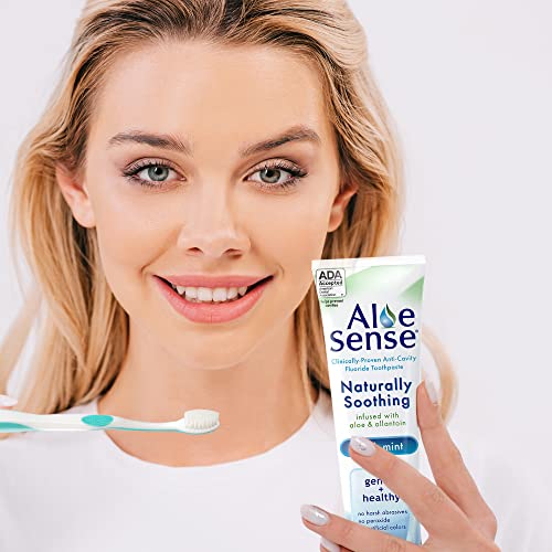 AloeSense Fluoride Toothpaste, Naturally Soothing Toothpaste Sensitive Teeth and Gum Care with Aloe Vera, Allantoin & Fresh Mint Flavor, Gentle & Natural Toothpaste, ADA Approved (5-oz, 6 Count)