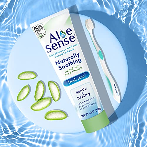 AloeSense Fluoride Toothpaste, Naturally Soothing Toothpaste Sensitive Teeth and Gum Care with Aloe Vera, Allantoin & Fresh Mint Flavor, Gentle & Natural Toothpaste, ADA Approved (5-oz, 6 Count)