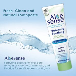 AloeSense Fluoride Toothpaste, Naturally Soothing Toothpaste Sensitive Teeth and Gum Care with Aloe Vera, Allantoin & Fresh Mint Flavor, Gentle & Natural Toothpaste, ADA Approved (5-oz, 6 Count)