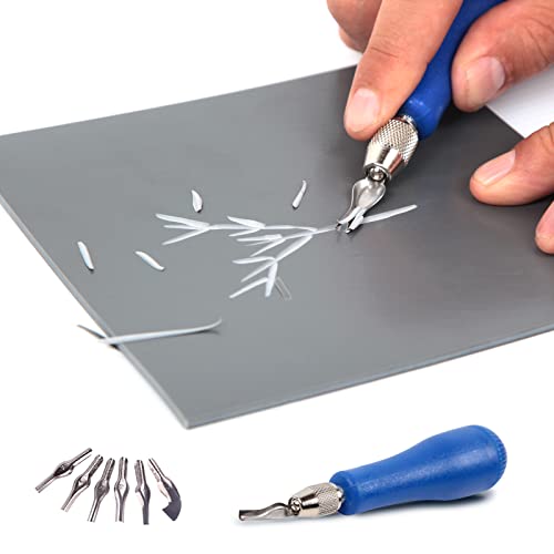 Falling in Art Block Cutters- Craft Linoleum Carving Tools with 6 Type Blades and 2 Plastic Storage Handles