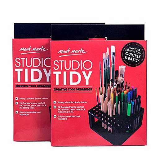 MONT MARTE Studio Tidy 2 Pack. 96 Hole Plastic Pencil & Brush Holder for Paint Brushes, Pencils, Markers, Pens and Modeling Tools. Provides Excellent Art Studio Organization.