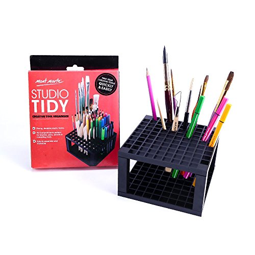 MONT MARTE Studio Tidy 2 Pack. 96 Hole Plastic Pencil & Brush Holder for Paint Brushes, Pencils, Markers, Pens and Modeling Tools. Provides Excellent Art Studio Organization.