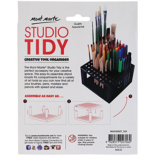 MONT MARTE Studio Tidy 2 Pack. 96 Hole Plastic Pencil & Brush Holder for Paint Brushes, Pencils, Markers, Pens and Modeling Tools. Provides Excellent Art Studio Organization.