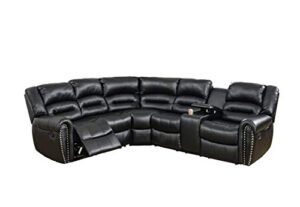 poundex tamanna black bonded leather reclining sectional sofa