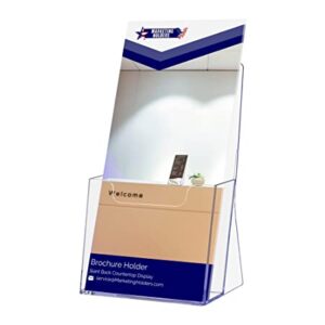 Marketing Holders Tri Fold Display 4.25”W Pamphlet Menus Maps Organizer Value Pack of 2 Countertop Clear Acrylic Single Pocket Brochure Holder Ad Trade Show Flyer