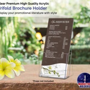 Marketing Holders Tri Fold Display 4.25”W Pamphlet Menus Maps Organizer Value Pack of 2 Countertop Clear Acrylic Single Pocket Brochure Holder Ad Trade Show Flyer