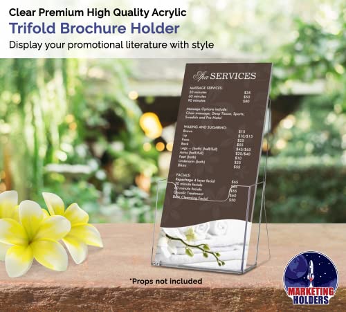 Marketing Holders Tri Fold Display 4.25”W Pamphlet Menus Maps Organizer Value Pack of 2 Countertop Clear Acrylic Single Pocket Brochure Holder Ad Trade Show Flyer