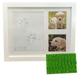 ultimate dog or cat pet pawprint keepsake kit & picture frame - premium wooden photo frame, clay mold for paw print & bonus stencil. makes a personalized gift for pet lovers and memorials (white)