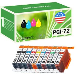 limeink 10 pack compatible ink cartridges replacements for pgi-72 high yield for pixma pro 10 10s pima pro10s pro10 printer cartridge (pbk, mbk, c, m, y, pc, pm, r, gy, co)