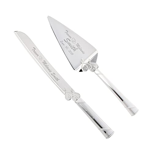 Lenox True Love Silver Personalized Wedding Cake Cutting Set, Engraved Wedding Cake Knife and Server, Wedding Cake Cutter