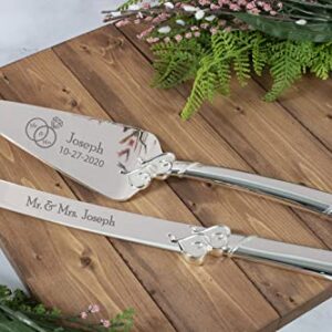 Lenox True Love Silver Personalized Wedding Cake Cutting Set, Engraved Wedding Cake Knife and Server, Wedding Cake Cutter