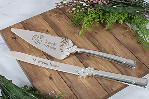 Lenox True Love Silver Personalized Wedding Cake Cutting Set, Engraved Wedding Cake Knife and Server, Wedding Cake Cutter