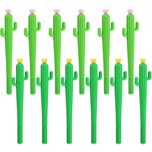 TOODOO 12 Pieces Cactus Rollerball Pens 0.5 mm Black Ink Pens Vibrant Cute Plant Pen for School Home Office (12 Pieces)