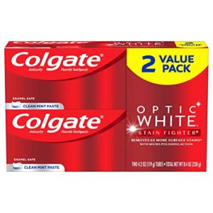 colgate optic white whitening toothpaste, stain fighter, mint, 2 count(pack of 1)
