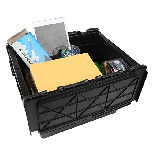 Mind Reader CRATE-BLK 16 Quart, 4 Gallon, Storage Bin, Stackable Heavy Duty Storage Crate, Black