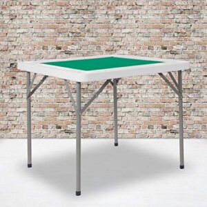flash furniture silas 34.5" square 4-player folding card game table with green playing surface and cup holders, granite white