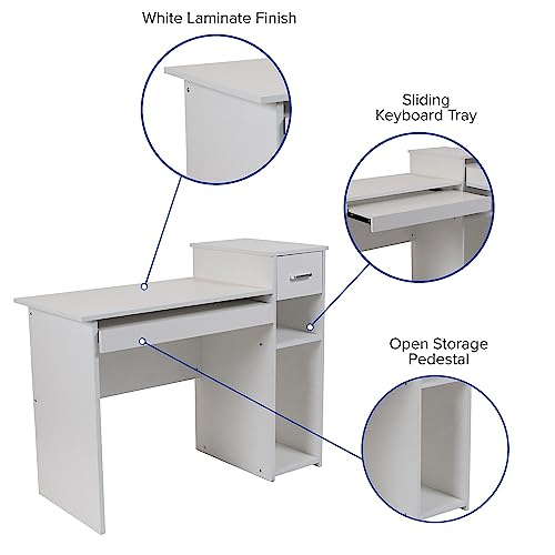 Flash Furniture Highland Park White Computer Desk with Shelves and Drawer