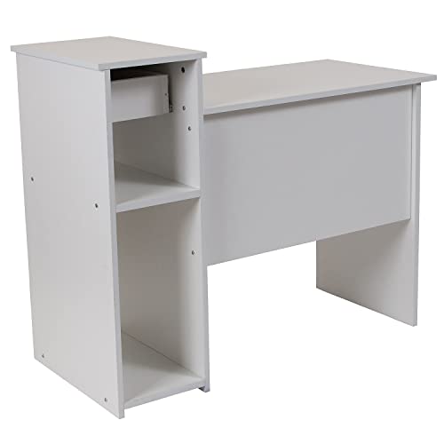 Flash Furniture Highland Park White Computer Desk with Shelves and Drawer