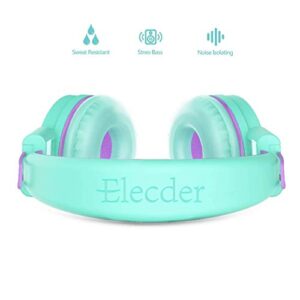 ELECDER i37 Kids Headphones Children Girls Boys Teens Foldable Adjustable On Ear Headphones 3.5mm Jack Compatible Cellphones Computer MP3/4 Kindle School Tablet Green/Purple