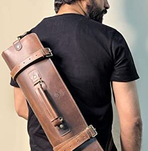 RUSTIC TOWN Leather Knife Roll Storage Bag | Elastic and Expandable 11 Pockets with Tool Pouch | Adjustable/Detachable Shoulder Strap | Travel-Friendly Chef Knife Case Roll (Walnut Brown)