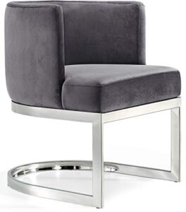 meridian furniture gianna collection modern | contemporary velvet upholstered dining chair with polished chrome metal frame, 24" w x 22" d x 29.5" h, grey