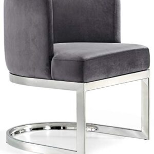 Meridian Furniture Gianna Collection Modern | Contemporary Velvet Upholstered Dining Chair with Polished Chrome Metal Frame, 24" W x 22" D x 29.5" H, Grey