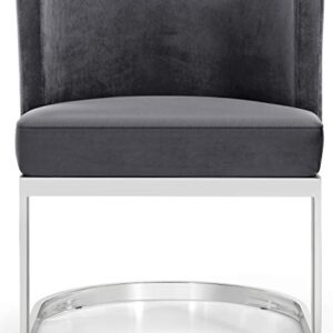 Meridian Furniture Gianna Collection Modern | Contemporary Velvet Upholstered Dining Chair with Polished Chrome Metal Frame, 24" W x 22" D x 29.5" H, Grey