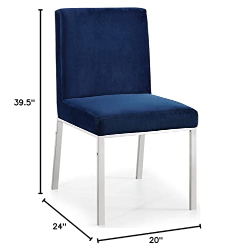 Meridian Furniture Opal Collection Modern | Contemporary Velvet Upholstered Dining Chair with Sturdy Metal Legs and Metallic Geometric Design, Set of 2, Navy, 20" W x 24" D x 39.5" H