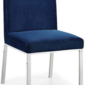 Meridian Furniture Opal Collection Modern | Contemporary Velvet Upholstered Dining Chair with Sturdy Metal Legs and Metallic Geometric Design, Set of 2, Navy, 20" W x 24" D x 39.5" H