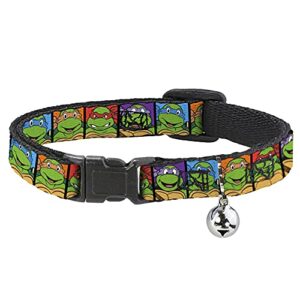 cat collar breakaway ninja turtles face blocks black multi color 8 to 12 inches 0.5 inch wide